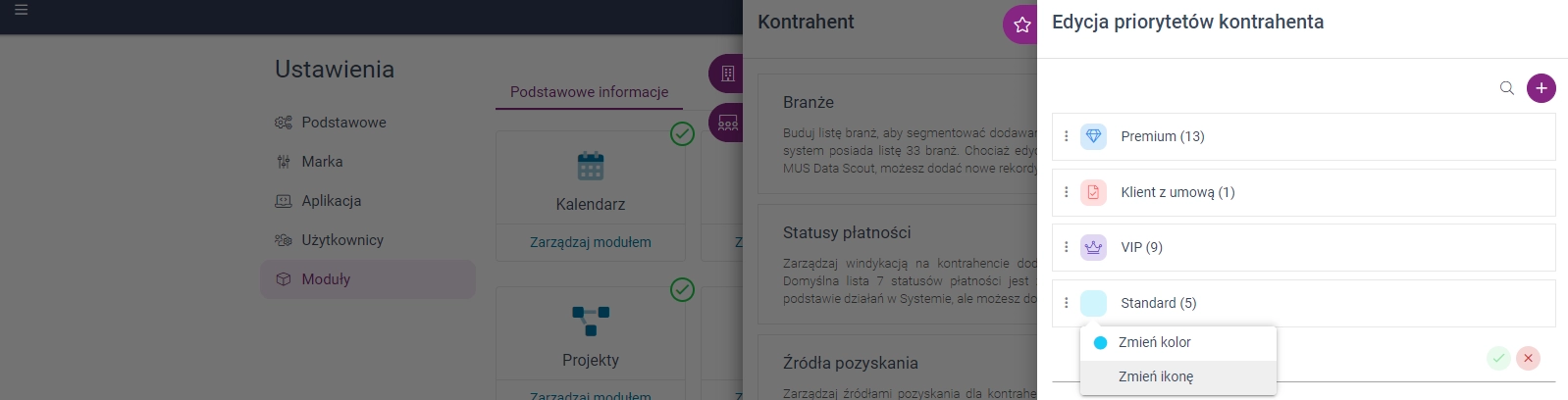 Zrzut ekranu przedstawiający edycję priorytetów kontrahenta.