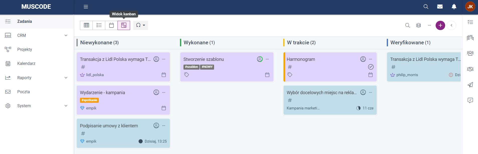 Zrzut ekranu przedstawiający nowy widok Kanban dla zadań. 