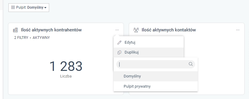 Zrzut ekranu przedstawiający opcję duplikowania widżetu. 