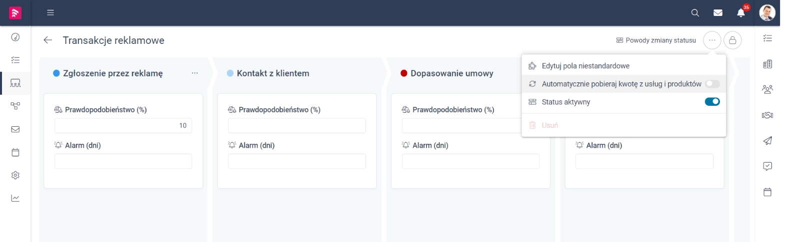 Zrzut ekranu przedstawiający opcję automatycznego pobierania kwoty z usług i produktów. 