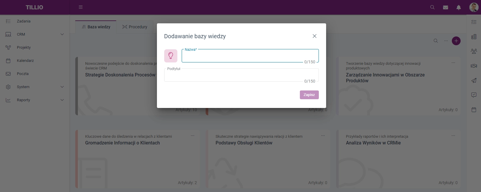 Zrzut ekranu przedstawiający okno dodawania nowej bazy wiedzy. 