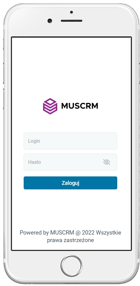 Nowy ekran logowania do aplikacji mobilnej MUSCRM. 