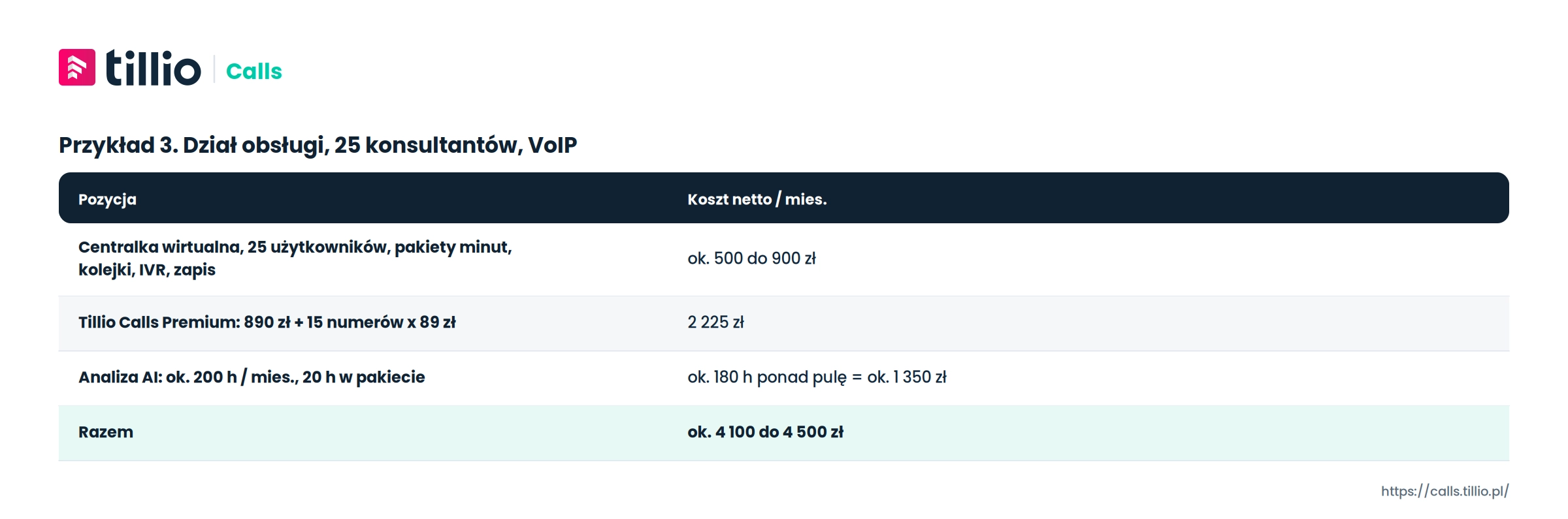 Przykład 3. Dział obsługi, 25 konsultantów, VoIP